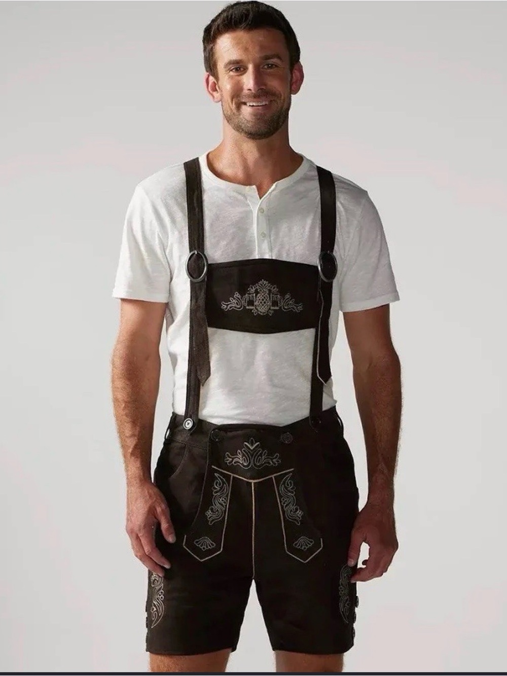 Chubbies Men’s Lederhosen Shorts w/ Suspenders, Brown Sheep Leather